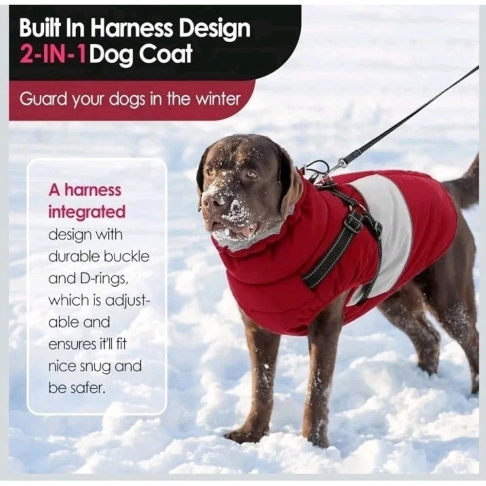 AOFITEE 2 in 1 Dog Coat Built-in harness Zip Jacket Grey Red Small‎ 17.3
